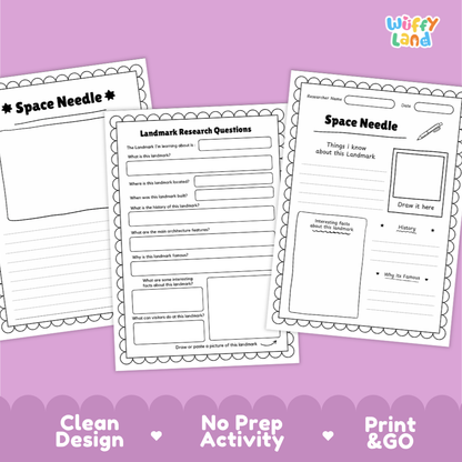 Space Needle Landmark Research Project Worksheets and Fact Sheet