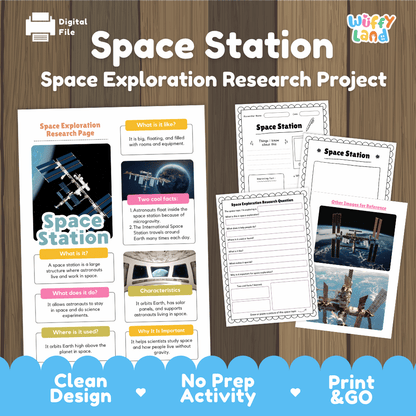 Space Station Space Exploration Research Project Pages and Worksheets