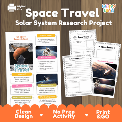 Space Travel Solar System Research Project Worksheets and Fact Sheet