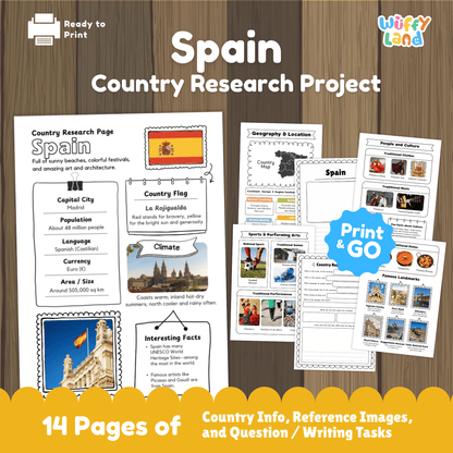 SPAIN Country Study | Geography Research Project & Printable Worksheets