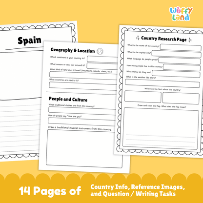 SPAIN Country Study | Geography Research Project & Printable Worksheets