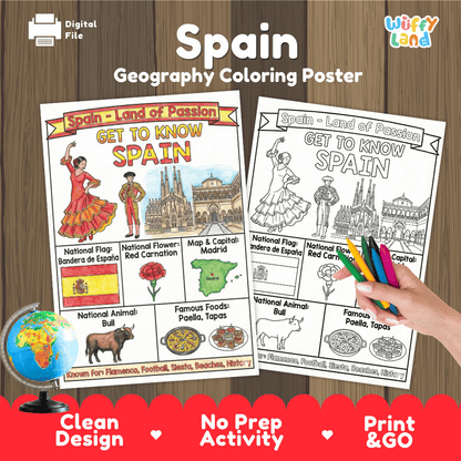Spain Geography Coloring Poster and Fact Sheet Printables