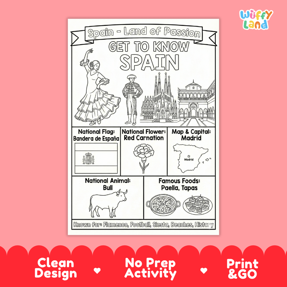 Spain Geography Coloring Poster and Fact Sheet Printables
