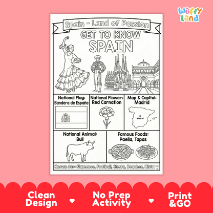 Spain Geography Coloring Poster and Fact Sheet Printables
