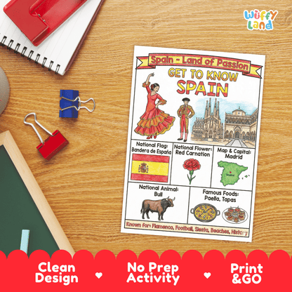 Spain Geography Coloring Poster and Fact Sheet Printables