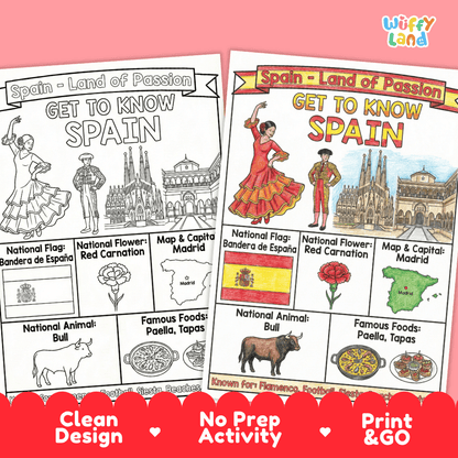 Spain Geography Coloring Poster and Fact Sheet Printables