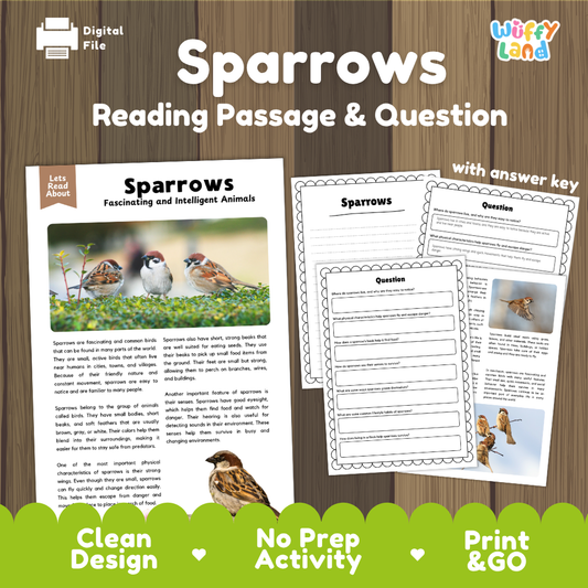 Sparrows Reading Passage and Comprehension Questions Worksheets with Answer Key