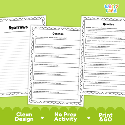 Sparrows Reading Passage and Comprehension Questions Worksheets with Answer Key