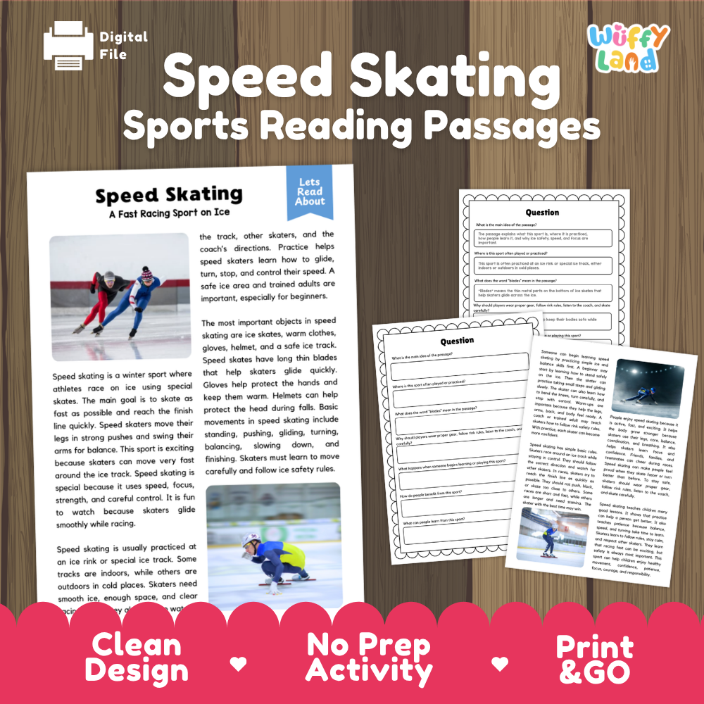Speed Skating Sports Reading Passages and Comprehension Questions Worksheets