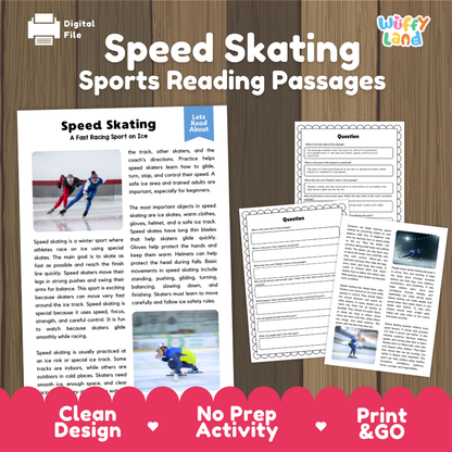 Speed Skating Sports Reading Passages and Comprehension Questions Worksheets