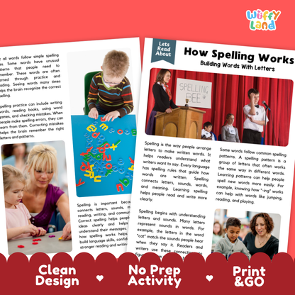Complete teacher answer key worksheet providing detailed model responses for spelling comprehension questions