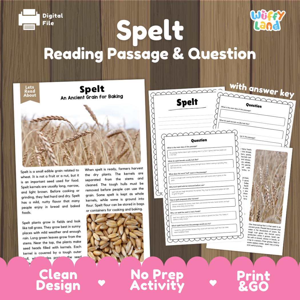 Spelt Reading Passage and Comprehension Questions Worksheets with Answer Key