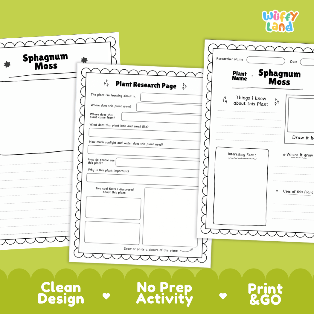 Sphagnum Moss Plant Research Pages and Worksheets