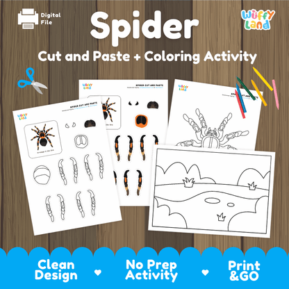 Spider Cut and Paste Craft and Coloring Activity Worksheets