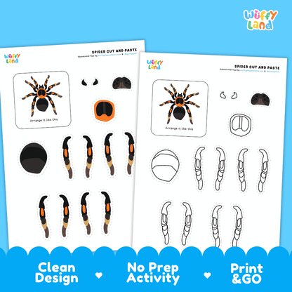 Spider Cut and Paste Craft and Coloring Activity Worksheets