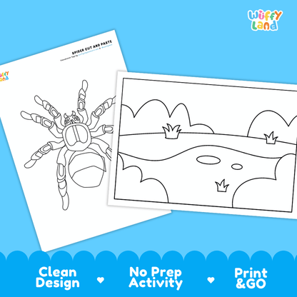 Spider Cut and Paste Craft and Coloring Activity Worksheets
