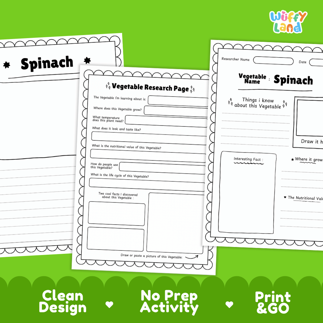 Spinach Vegetable Research Page Worksheets