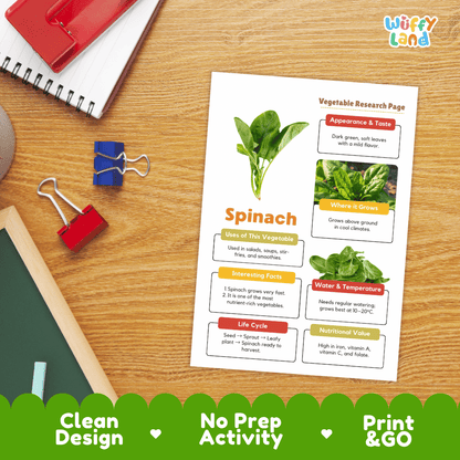 Spinach Vegetable Research Page Worksheets