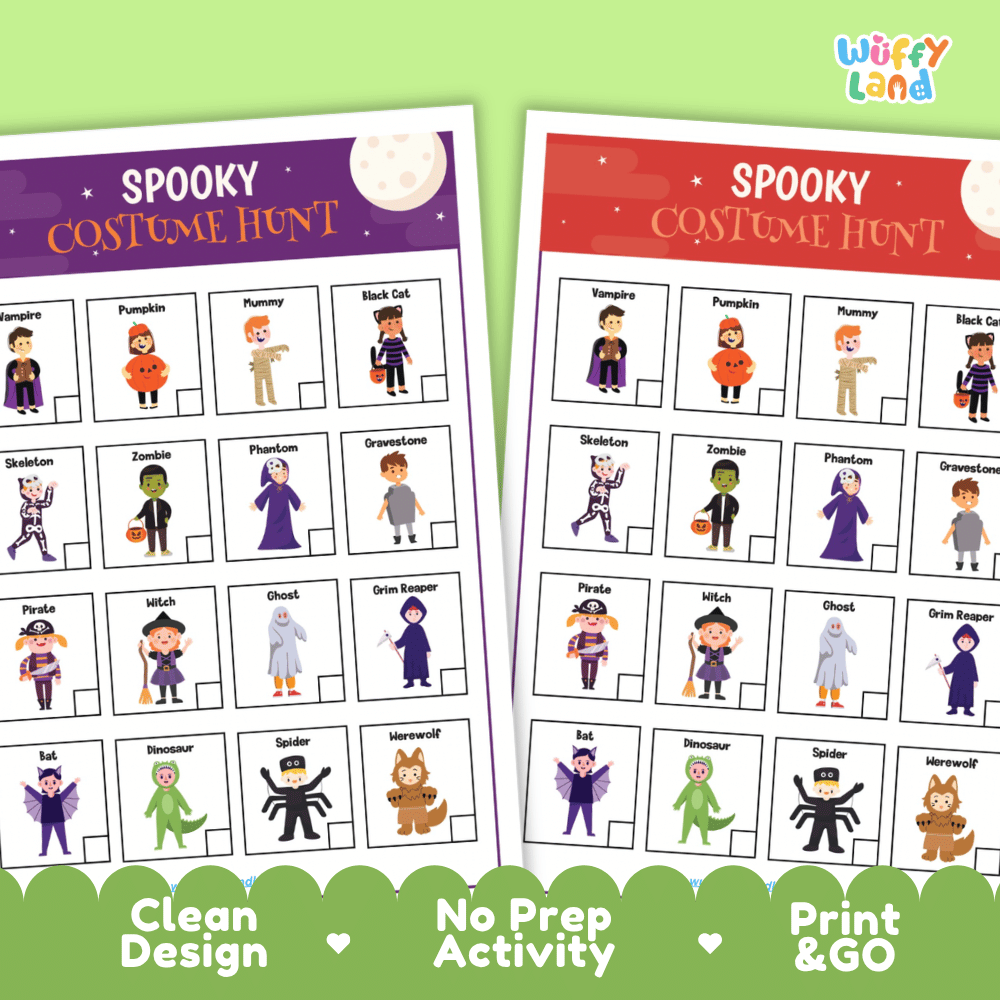 Spooky Costume Hunt Halloween Scavenger Hunt Activity Cards and Worksheets