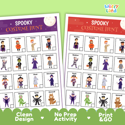 Spooky Costume Hunt Halloween Scavenger Hunt Activity Cards and Worksheets