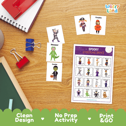 Spooky Costume Hunt Halloween Scavenger Hunt Activity Cards and Worksheets