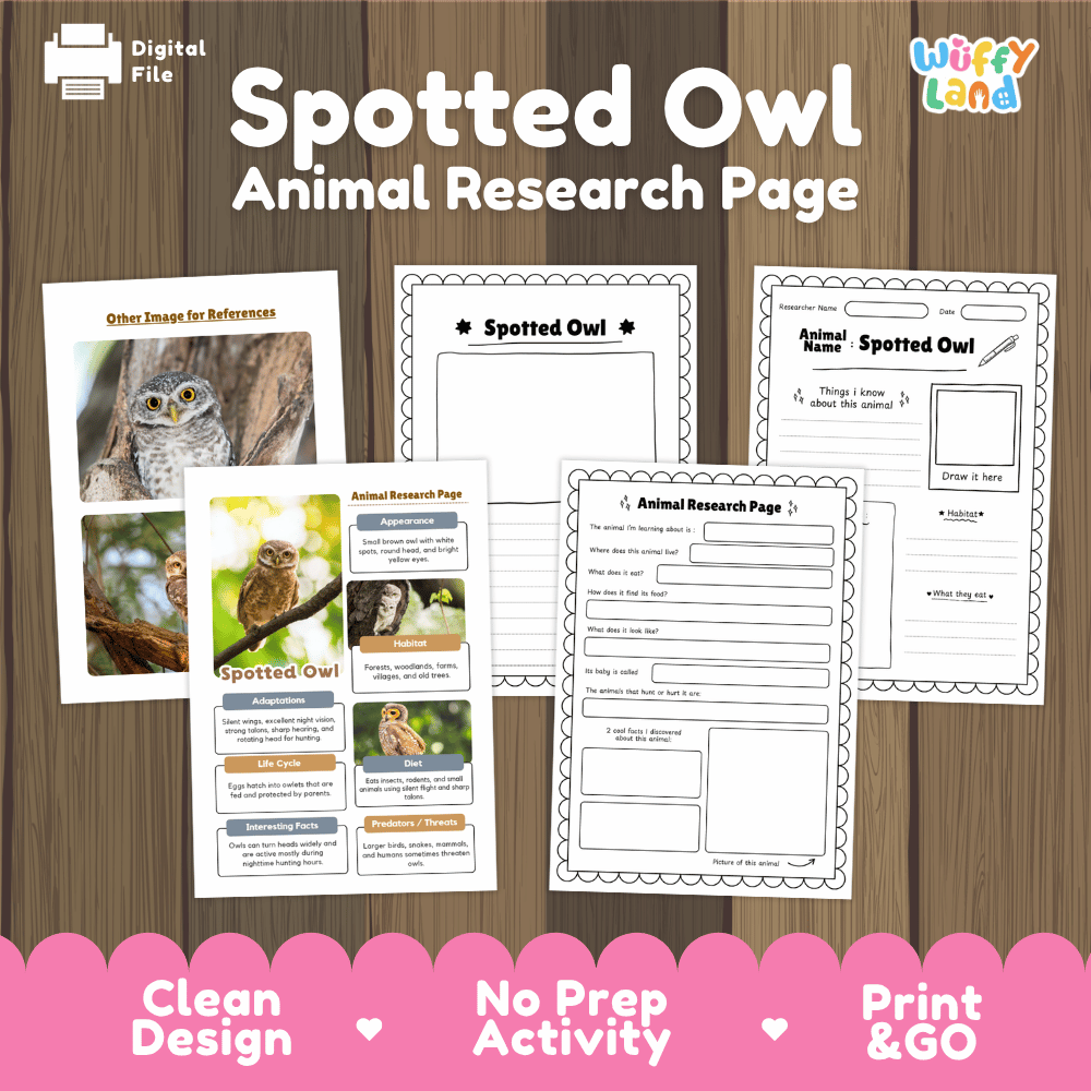 Spotted Owl Animal Research Worksheets and Informational Fact Sheets