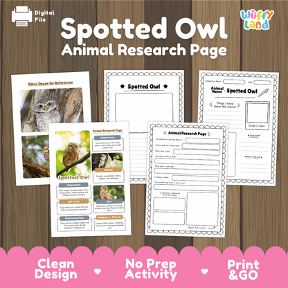 Spotted Owl Animal Research Worksheets and Informational Fact Sheets