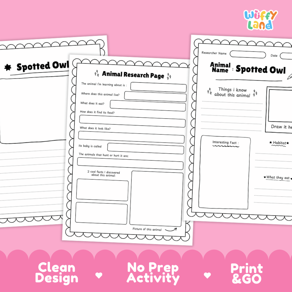 Spotted Owl Animal Research Worksheets and Informational Fact Sheets