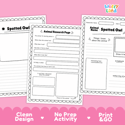 Spotted Owl Animal Research Worksheets and Informational Fact Sheets