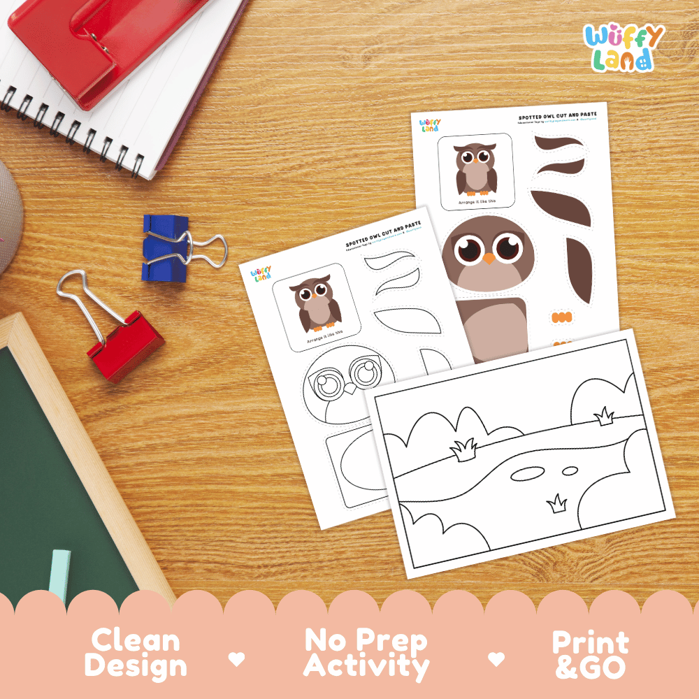 Spotted Owl Cut and Paste Craft and Coloring Activity Worksheets
