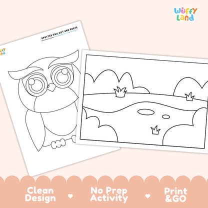 Spotted Owl Cut and Paste Craft and Coloring Activity Worksheets