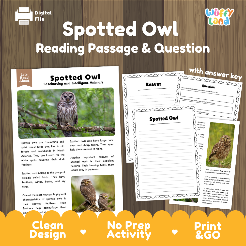 Spotted Owl Reading Passage and Comprehension Questions with Answer Key