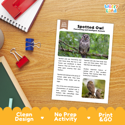 Spotted Owl Reading Passage and Comprehension Questions with Answer Key