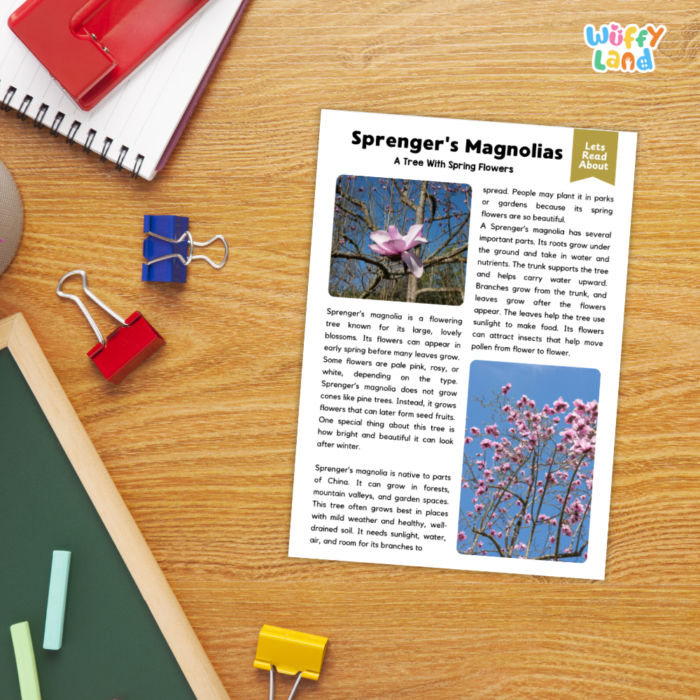 Sprenger's Magnolia Flower Reading Passages Worksheets and Comprehension Activity