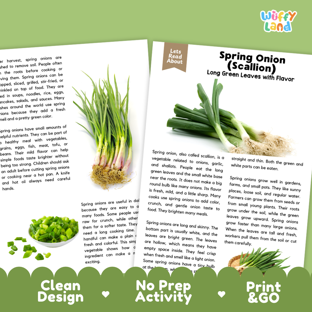 Teacher answer key page showing complete question solutions for spring onion reading comprehension practice