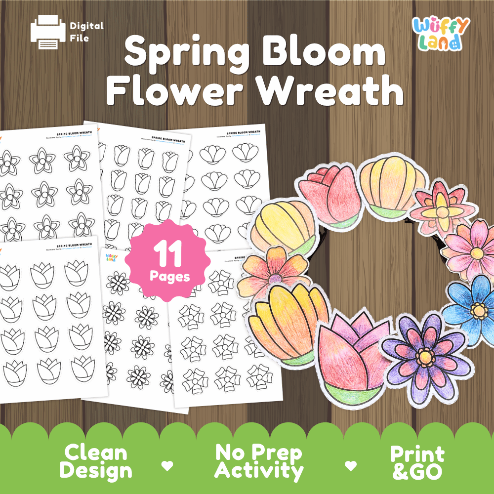 Spring Bloom Flower Wreath Craft - 11 Pages - No Prep Spring Worksheets