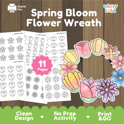 Spring Bloom Flower Wreath Craft - 11 Pages - No Prep Spring Worksheets