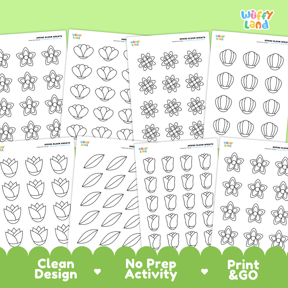 Spring Bloom Flower Wreath Craft - 11 Pages - No Prep Spring Worksheets