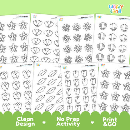 Spring Bloom Flower Wreath Craft - 11 Pages - No Prep Spring Worksheets