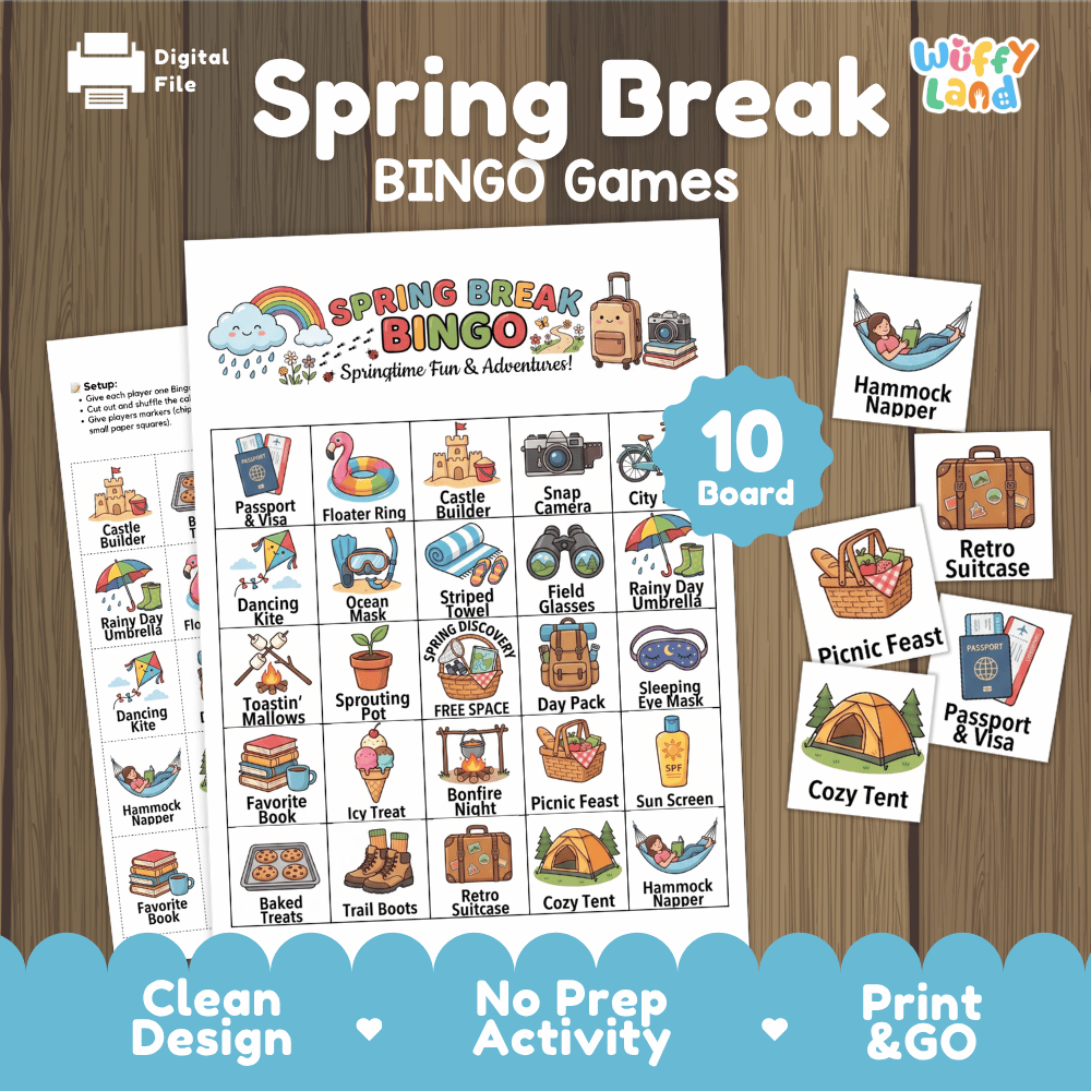 Spring Break BINGO Games Printable Springtime Activity Cards