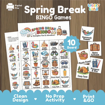 Spring Break BINGO Games Printable Springtime Activity Cards