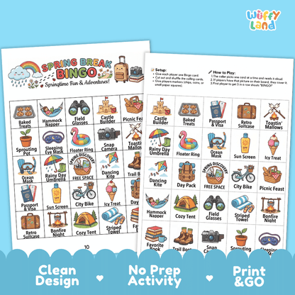 Spring Break BINGO Games Printable Springtime Activity Cards