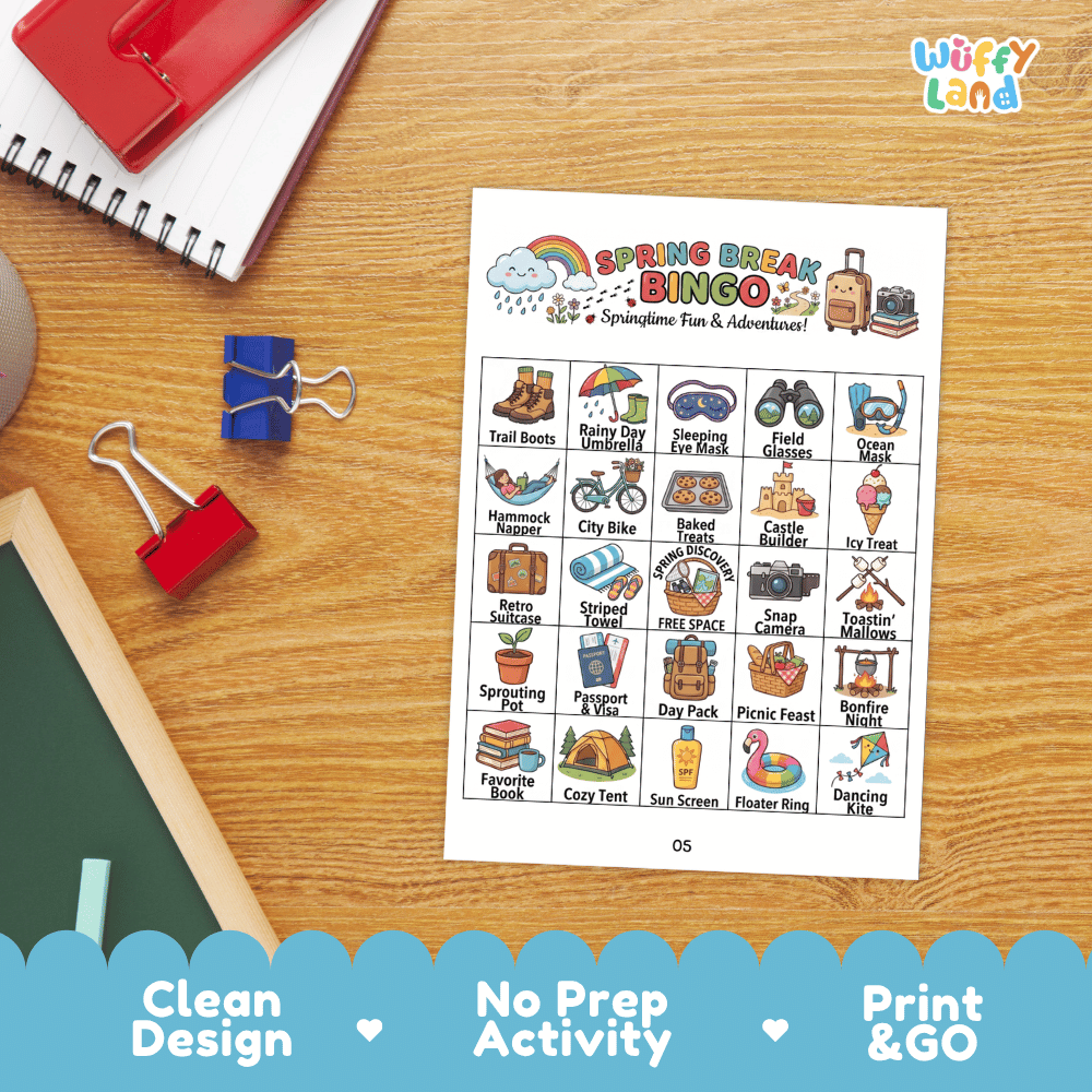 Spring Break BINGO Games Printable Springtime Activity Cards