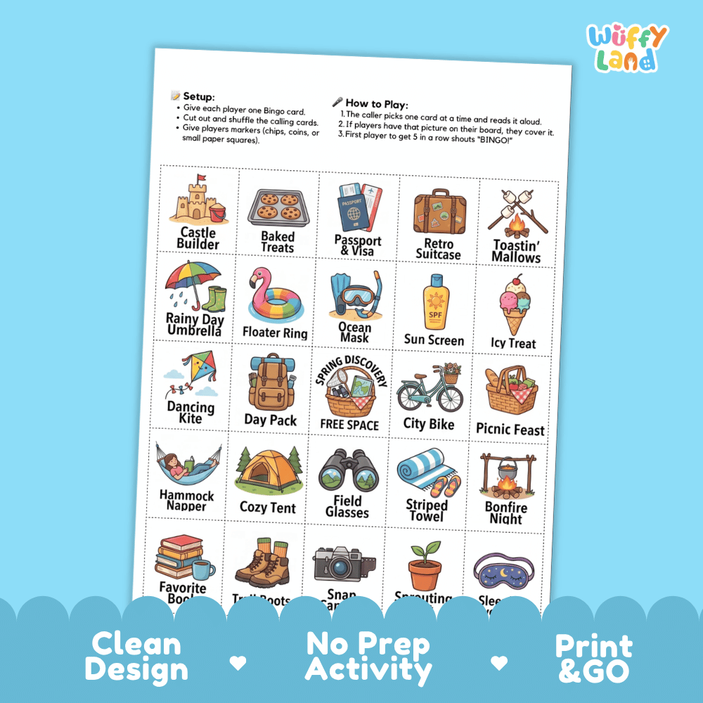 Spring Break BINGO Games Printable Springtime Activity Cards