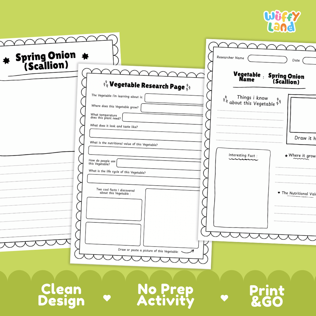 Spring Onion Scallion Vegetable Research Page Worksheets