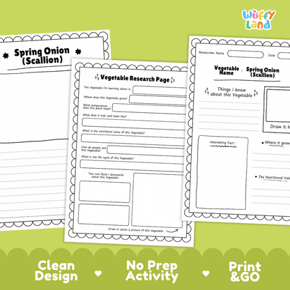Spring Onion Scallion Vegetable Research Page Worksheets