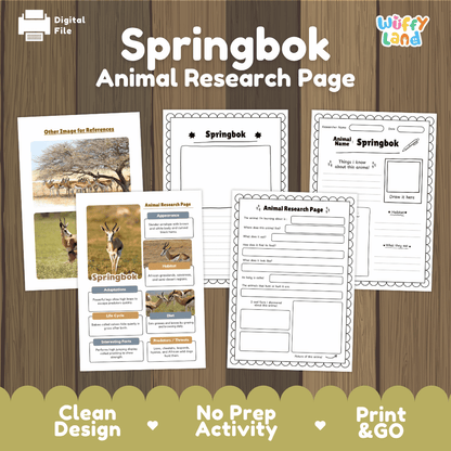 Springbok Animal Research Worksheets and Informational Fact Sheets