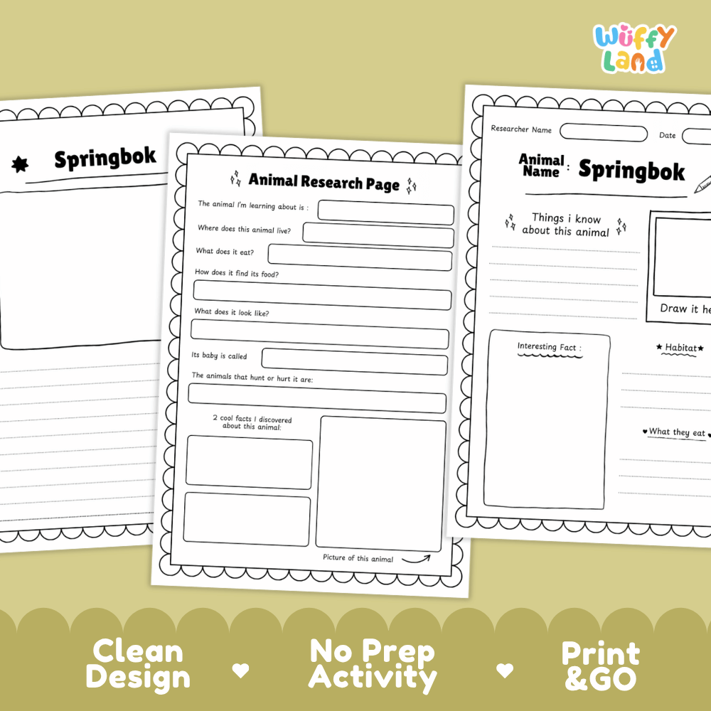 Springbok Animal Research Worksheets and Informational Fact Sheets