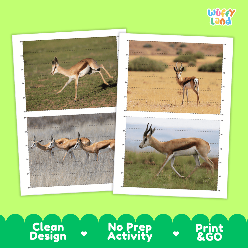 Springbok Cut and Match Activity Worksheets | Safari Animal Puzzle Printables