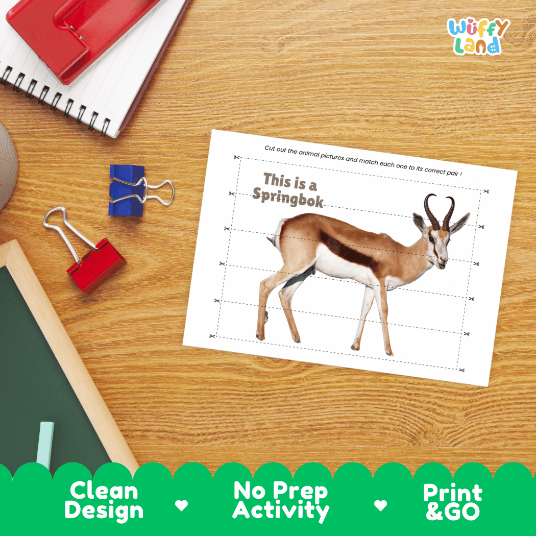 Springbok Cut and Match Activity Worksheets | Safari Animal Puzzle Printables